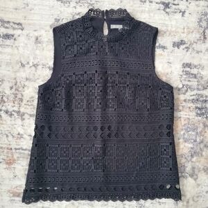 Daniel Rainn Black Geo Lace High Neck Sleeveless Top Blouse, Size XS